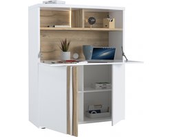 Secretaire bureau Insta 110 Cm breed hoogglans wit met eiken