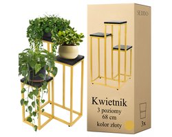 SEDDŌ - 3-laags Plantenstandaard - Loftstijl - 68cm - Metaal en Hout