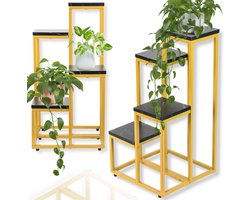 SEDDŌ Harmony Serie - Metalen Plantenstandaard - Loft Stijl - Vier Niveau's - Gouden Frame en Zwarte Planken