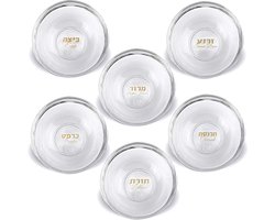 Seder Platen - Glazen Schotels - Pascha Viering - Met Hebreeuwse Vertaling - Set van 6 - Goud Zilver