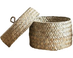 Seegras Mand - Opbergdoos Deksel - Huis Organiseren - Handgeweven Kwaliteit - 12.5 x 12.5 x 8 cm - Natuurlijk
