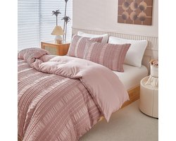 Seersucker Beddengoed Set - Dekbedovertrek met Kussenslopen - Slaapkamer Decoratie - Gestreept met Tufted Patroon - 200 x 200 cm