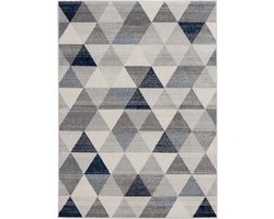 SEHRAZAT Vloerkleed- modern laagpolig vloerkleed geodriehoek patroon, blauw 120x170 cm