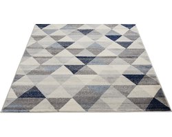 SEHRAZAT Vloerkleed- modern laagpolig vloerkleed, geodriehoek patroon, blauw 160x230 cm