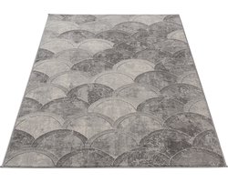 SEHRAZAT Vloerkleed- modern laagpolig vloerkleed, tapijtenloods, geodriehoek patroon, grijs 80x150 cm