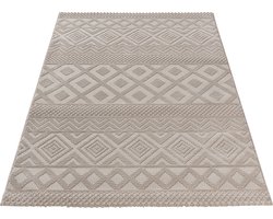 SEHRAZAT Vloerkleed- Oosters tapijt Luxury Reliëfstructuur, woonkamer, geodriehoek patroon, beige 80X150 cm