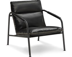 Sekh Fauteuil - Loungestoel - Relaxstoel armleuningstoel met metalen frame - kunstleer - met naden - inktzwart