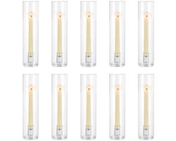 Selbro ® 10 Stuks Glazen Kaarshouders - Winddichte Taper Kaarshouder voor Binnen en Buiten, Helder Glas, Modern Design voor Bruiloft, Kerstmis, Tafel Diner en Open Haard