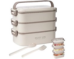 Selbro ® 2700 ml 3-laags Bento-box met Vork en Lepel, 4-in-1 Lunchbox voor Volwassenen, Maaltijdbereidingscontainer, Voedselopbergdoos voor School, Kantoor, Magnetron- en Vaatwasmachinebestendig (Kaki)