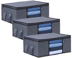 Selbro ® 3-pack middelgrote kledingopbergtas, organizer met handgrepen en ritssluiting, voor dekbedden, beddengoed, handdoeken, kastopslag, doorzichtig vensterpaneel, opvouwbaar, herbruikbaar