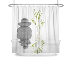 Selbro®, 36x72 inch Basalt Stenen Bamboe Bladeren Douchegordijn Spa Japans Thema Zen Meditatie Badgordijn Witte Achtergrond Badgordijn voor Badkamer Decor Stof Polyester met Haken