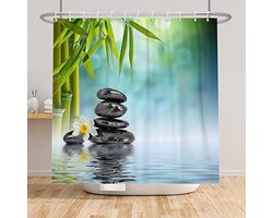 Selbro®, 41x63 inch Spa Japans Thema douchegordijn Groene Bamboe Bladeren Orchidee Basalt Stenen Badgordijn Zen Meditatie Badgordijn voor Badkamer Decor Stof Polyester met Haken