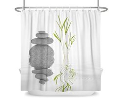 Selbro®, 60x72 inch Basalt Stenen Bamboe Bladeren Douchegordijn Spa Japans Thema Zen Meditatie Badgordijn Witte Achtergrond Badgordijn voor Badkamer Decor Stof Polyester met Haken