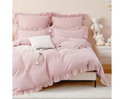 Selbro ® Charmante Roze Dekbedovertrekset met Ruches voor Meisjes, Microvezel, 2-Delig, Inclusief Kussensloop