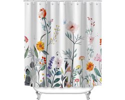 Selbro ® Elegante Douchegordijn met Rode Bloemenprint, Waterafstotend en Schimmelwerend, Inclusief 16 Ophangringen