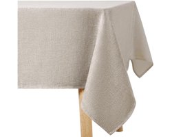 Selbro®, Glitter-tafelkleed, afwasbaar, linnenlook, rechthoekig, 140 x 220 cm, tafelzeil, waterafstotend, met lotuseffect, vlekbescherming, tafellinnen voor woonkamer, eetkamer, feest, beige