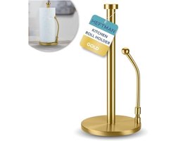 Selbro ® Gouden Keukenrolhouder met Spanarm en Antislip Verzwaarde Basis - Roestvrijstalen Keukenrolhouder Vrijstaand