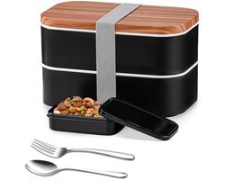 Selbro ® Grote lunchbox 1600 ml Bento Box Adul met roestvrijstalen lepel, vork en sausdoos compartiment bento lunchbox volwassenen Japanse stapelbare lunchbox maaltijd voorbereiding container