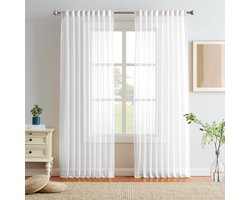 Selbro ® Grote Witte Transparante Gordijnen voor Woonkamer met Plooiband Set van Twee Stuks