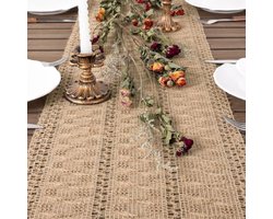 Selbro®, Herfst Tafelloper Macrame Boerderij 183 cm jute bamboe salontafel loper rustieke herfst tafelkleed dressoir sjaal voor eetkamer keuken tafel middelpunt decor