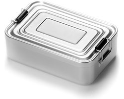 Selbro ® Kleine herbruikbare aluminium lunchbox met siliconen afdichting en onderverdeling, zilverkleurig design