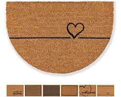 Selbro ® Kokos deurmat met hartlijn design - Halve cirkel vorm - 40x60 cm - Geschikt voor binnen - Antibacteriële eigenschappen - Natuurlijk materiaal