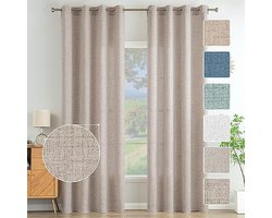 Selbro®, Linnen Gordijnen met Linnen Ringen Effect Woonkamer Modern Semi-Transparant Voile Gordijn Natuur 2 stuks, 140 x 145 cm Kaki