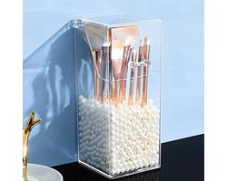 Selbro ® Make-up Organizer en Kwast Houder - Transparante Cosmetica Opslag met Deksel en Kralen - Geschikt voor Commode, Slaapkamer en Badkamer
