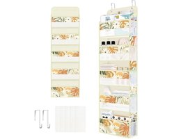 Selbro®, Monstera Deliciosa, hangende organizer voor dames, meisjes, voor speelgoed, luier, kleding, hangend rek, deur voor slaapkamer, badkamer, Monstera Deliciosa, 5 vakken