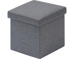 Selbro® Opbergpoef - Grijs, Opvouwbare Kist met Gewatteerde Zitting - 30x30x30 cm