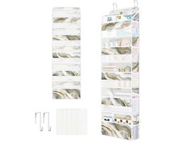 Selbro®, Opvouwbare opberger met marmeren deur, geschikt voor kamperen, badkamer, slaapkamer, meisjes, deurorganizer voor vrouwen, kleding, speelgoed, luier, grijs, 5 zakken