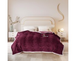 Selbro®, Pluizige fleece deken voor slaapbank plaid flanel 810 g/m² dikke deken voor bank of fauteuil, 3-laags katoenen pluche, zachte geweven wasbare deken voor winter herfst (rood, 180 x 200 cm)