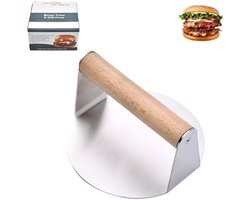 Selbro ® Ronde Smash Burger Pers, 5,5 Inch, 304 RVS met Houten Handvat, Voedselveilig en Gemakkelijk Schoon te Maken voor Grillen en Vetpersen