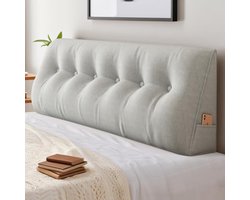 Selbro®, Rugkussen, leeskussen, bed, wigvormig kussen, groot, voor bed en bank, 2-in-1, rugleuning en hoofdkussen met zijvak, af mobiel en wasbare overtrek (150 x 50 x 20 cm, lichtgrijs)