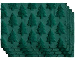 Selbro®, Set van 4 placemats van pluche, fluweel, imitatiebont, groen, groen, 30 x 45 cm, wintervakantie, tafelkleden, keuken, feestdecoratie