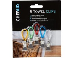 Selbro ® Set van 5 Metalen Theedoekklemmen in Verschillende Kleuren - Ideaal voor het Ophangen van Theedoeken en Meer