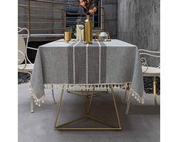 Selbro®, Tafelkleed Katoen Linnen Modern Streep Kwastje, Stof Tafelkleed waterdichte Keuken Decoraties Wasbaar Keukentafel Cover Voor Eettafel (Grijze strepen,Rechthoekig/Ovaal, 10-12 zitplaatsen)