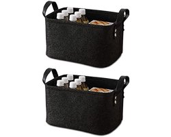 Selbro ® Vilt Opbergmand, 2 stuks, Zacht en Duurzaam, Met Leren Handgrepen, Geschikt voor Kleding, Handdoeken, Boeken en Meer (Zwart)