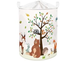 Selbro®, Waldtier Kinderwasmand met Handvat, Opvouwbare Kleding-, Speelgoedopbergmand voor Babykamer, Badkamer, Bier, Hert, Vos, 40 x 50 cm