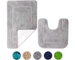 Selbro ® Zachte Grijze Badmat Set voor Toilet en Douche, Waterabsorberend, Wasbaar, Set van 2 Stuks