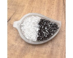 Seleniet schaaltje met opladen en ontladen setje (bergkristal en hematiet) Afmetingen in cm: 11x7x2.5 - Seleniet edelsteen - Seleniet oplaadschijf - Seleniet oplaadbakje
