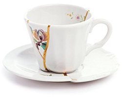 Seletti Kintsugi koffiebeker met schotel in porselein en 24 karaat gouden mod. 3