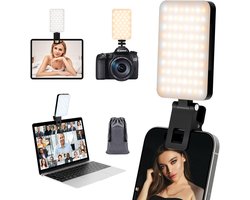 Selfie Licht voor Telefoon - 2000mAh Telefoon Clip Lamp met 80 LEDs en 5 Kleuren voor Telefoon, Tablet, Laptop, Zoom Vergadering, Make-up, Video (Donker Zwart)