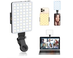 Selfielamp - Draagbare invullamp - 60 LED's - Selfielamp - 3 verlichtingsstanden - Videolamp - Studiolamp - Draagbare cliplamp - Geschikt voor computers, telefoons en videoconferenties - Zwart