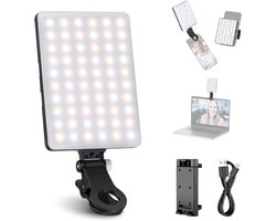 Selfielamp- Inclusief clip voor mobiele telefoon- 60 LED's - 3 verlichtingsmodi - Draagbare clip-on lamp voor telefoons en computers - USB-oplaadbaar - Compact en lichtgewicht - Perfect voor selfies en onlinevergaderingen - Gelijkmatige verlichting