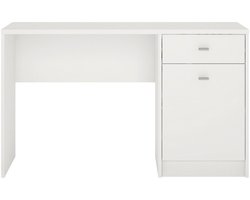 SELINA bureau met 1 lade & 1 deur wit veel opbergruimte robuust houten bureau home office bureau met legplank en kunststof handgrepen mat chroom - main image