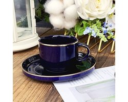 Selinex espressoset blauw met gouden rand