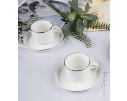 Selinex espressoset wit met zilveren rand
