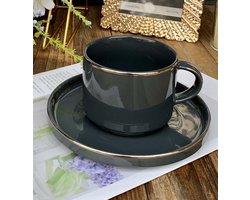 Selinex koffie- en thee kop grijs met zilveren rand