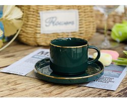 Selinex koffie- en theekop groen met gouden rand